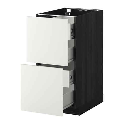 МЕТОД / ФОРВАРА Напольн шкаф 2 фронт пнл/4 средн ящ - под дерево черный, Хэггеби белый, 40x60 см
