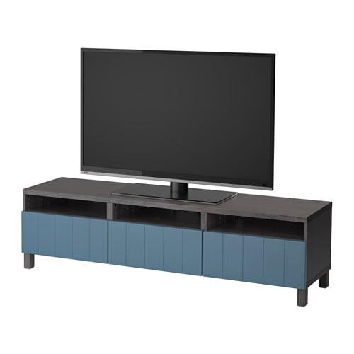 БЕСТО Тумба д/ТВ с ящиками - черно-коричневый/Халлставик темно-синий, направляющие ящика, плавно закр БЕСТО Тумба д/ТВ с ящиками - черно-коричневый/Халлставик темно-синий, направляющие ящика, плавно закр