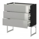 МЕТОД / МАКСИМЕРА Напольн шкаф 3фронт пнл/2низ/2ср ящ - под дерево черный, Гревста нержавеющ сталь, 80x37x60 см МЕТОД / МАКСИМЕРА Напольн шкаф 3фронт пнл/2низ/2ср ящ - под дерево черный, Гревста нержавеющ сталь, 80x37x60 см