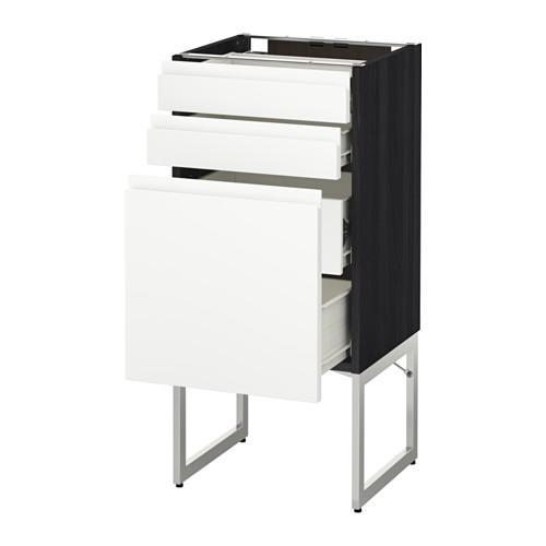 МЕТОД / ФОРВАРА Напольн шкаф 3фронт пнл/2низ/2ср ящ - под дерево черный, Воксторп белый, 40x37x60 см
