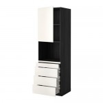 МЕТОД / МАКСИМЕРА Высокий шкаф д/комбинир СВЧ/4 ящика - под дерево черный, Веддинге белый, 60x60x200 см