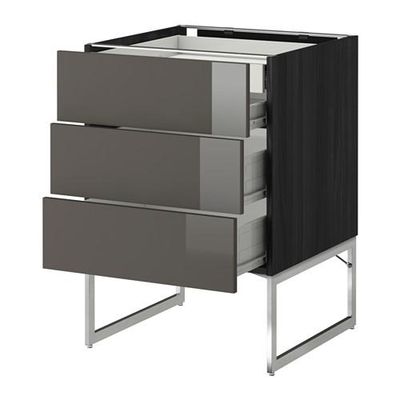 МЕТОД / ФОРВАРА Напольн шкаф 3фронт пнл/2низ/2ср ящ - 60x60x60 см, Рингульт глянцевый серый, под дерево черный МЕТОД / ФОРВАРА Напольн шкаф 3фронт пнл/2низ/2ср ящ - 60x60x60 см, Рингульт глянцевый серый, под дерево черный