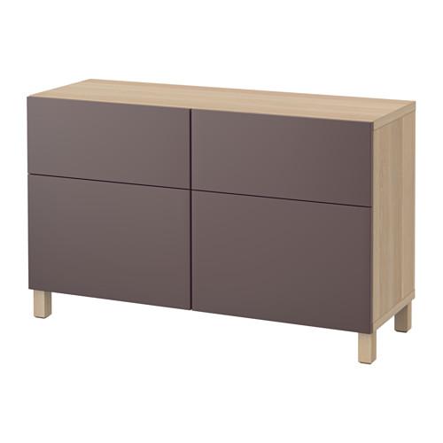 БЕСТО Комб для хран с дверц/ящ - под беленый дуб/Вальвикен темно-коричневый, направляющие ящика,нажимные