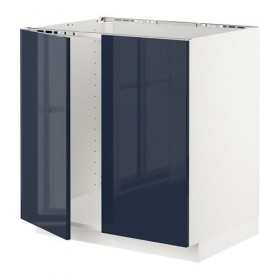 МЕТОД Напольн шкаф д раковины+2 двери - белый, Ерста глянцевый черно-синий, 80x60x80 см
