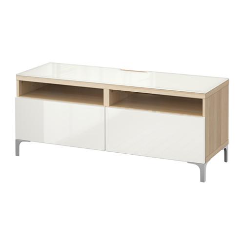 БЕСТО Тумба д/ТВ с ящиками - под беленый дуб/Сельсвикен глянцевый/белый, направляющие ящика, плавно закр