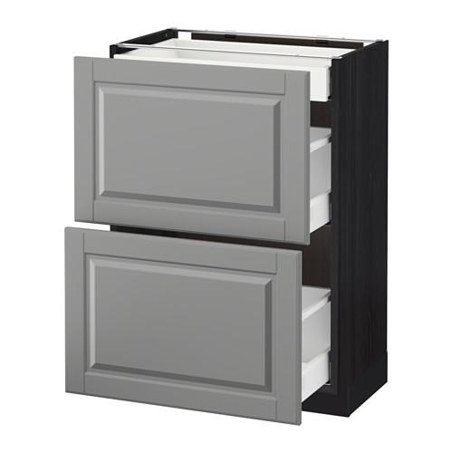 МЕТОД / МАКСИМЕРА Напольный шкаф/2фасада/3ящика - под дерево черный, Будбин серый, 60x37 см