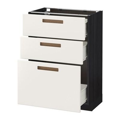 МЕТОД / ФОРВАРА Напольный шкаф с 3 ящиками - 60x37 см, Мэрста белый, под дерево черный