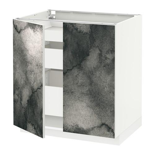 МЕТОД / МАКСИМЕРА Напольный шкаф с 2дверцами/3ящиками - белый, Кальвиа с печатным рисунком МЕТОД / МАКСИМЕРА Напольный шкаф с 2дверцами/3ящиками - белый, Кальвиа с печатным рисунком