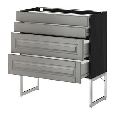 МЕТОД / ФОРВАРА Нплн шк 4 фронт/2 низк/2средн ящ - 80x37x60 см, Будбин серый, под дерево черный МЕТОД / ФОРВАРА Нплн шк 4 фронт/2 низк/2средн ящ - 80x37x60 см, Будбин серый, под дерево черный