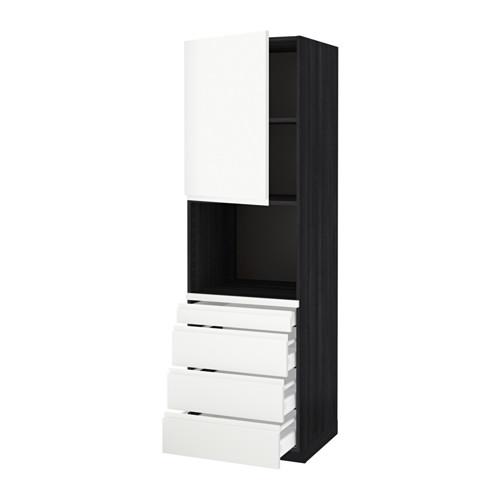 МЕТОД / МАКСИМЕРА Высокий шкаф д/комбинир СВЧ/4 ящика - под дерево черный, Воксторп белый, 60x60x200 см