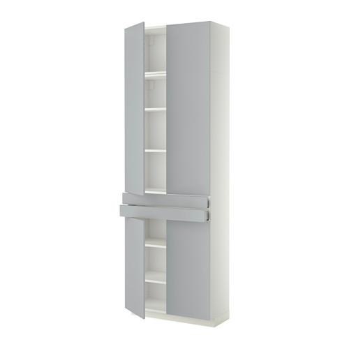 МЕТОД / МАКСИМЕРА Высокий шкаф+полки/2 ящика/4 дверцы - Веддинге серый, белый