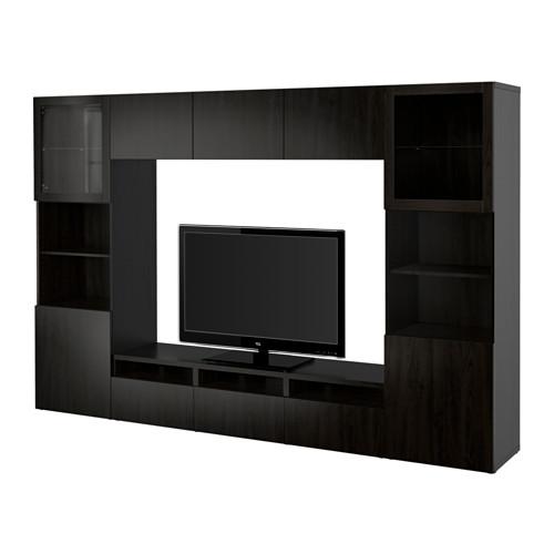 БЕСТО Шкаф для ТВ, комбин/стеклян дверцы - Лаппвикен/Синдвик черно-коричневый прозрачное стекло, направляющие ящика,нажимные