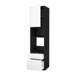 МЕТОД / МАКСИМЕРА Высок шкаф д/духовки/СВЧ/дверца/2ящ - под дерево черный, Воксторп белый, 60x60x240 см