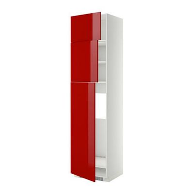 МЕТОД Высокий шкаф д/холодильника/3дверцы - Рингульт глянцевый красный, белый