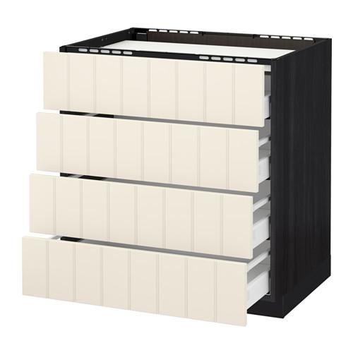 МЕТОД / МАКСИМЕРА Напольн шкаф/4фронт пнл/4ящика - под дерево черный, Хитарп белый с оттенком, 80x60 см