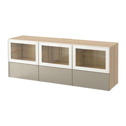 БЕСТО Тумба под ТВ, с дверцами и ящиками - под беленый дуб/Сельсвикен глянцевый/бежевый прозрачное стекло, направляющие ящика,нажимные БЕСТО Тумба под ТВ, с дверцами и ящиками - под беленый дуб/Сельсвикен глянцевый/бежевый прозрачное стекло, направляющие ящика,нажимные