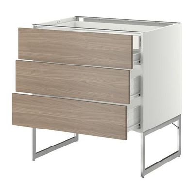 МЕТОД / ФОРВАРА Напольн шкаф 3фронт пнл/2низ/2ср ящ - 80x60x60 см, Брокхульт под грецкий орех светло-серый, белый МЕТОД / ФОРВАРА Напольн шкаф 3фронт пнл/2низ/2ср ящ - 80x60x60 см, Брокхульт под грецкий орех светло-серый, белый