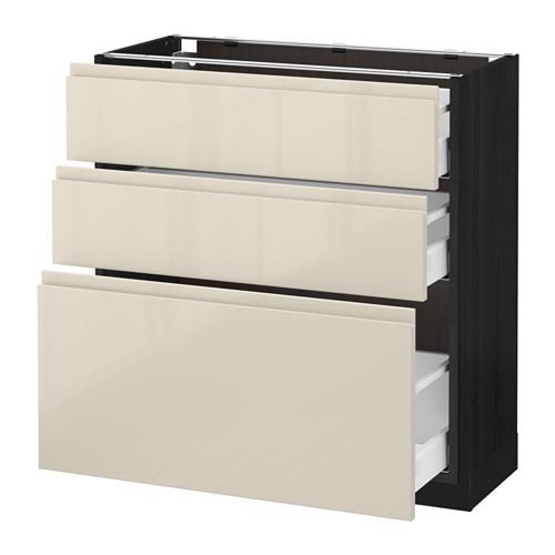 МЕТОД / МАКСИМЕРА Напольный шкаф с 3 ящиками - под дерево черный, Воксторп глянцевый светло-бежевый, 80x37 см МЕТОД / МАКСИМЕРА Напольный шкаф с 3 ящиками - под дерево черный, Воксторп глянцевый светло-бежевый, 80x37 см