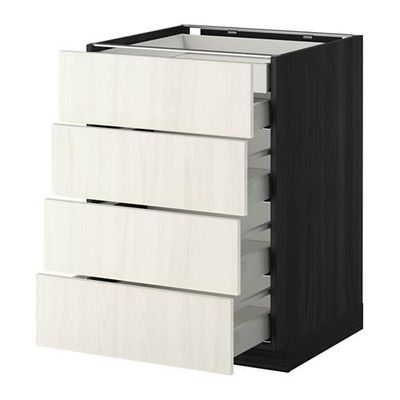 МЕТОД / МАКСИМЕРА Нплн шк 4фрнт/2нзк/3срд ящ - 60x60 см, Росдаль белый ясень, под дерево черный МЕТОД / МАКСИМЕРА Нплн шк 4фрнт/2нзк/3срд ящ - 60x60 см, Росдаль белый ясень, под дерево черный