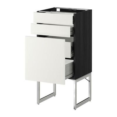 МЕТОД / ФОРВАРА Напольн шкаф 3фронт пнл/2низ/2ср ящ - 40x37x60 см, Хэггеби белый, под дерево черный