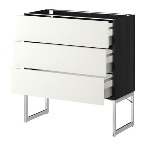 МЕТОД / МАКСИМЕРА Нплн шк 3 фрнт/3 средн ящика - под дерево черный, Хэггеби белый, 80x37x60 см