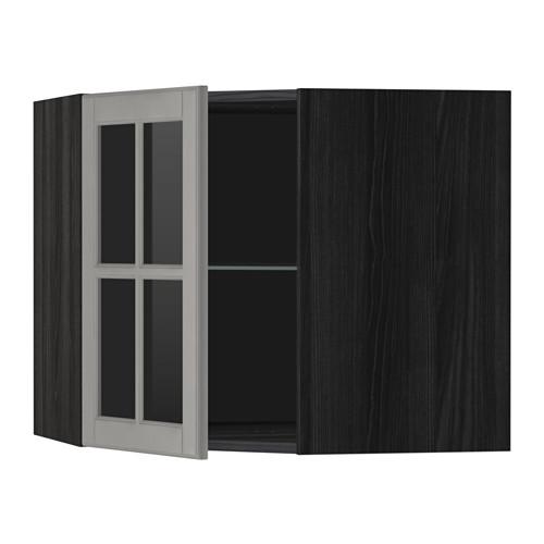 METOD углов навесн шк с полками/сткл дв черный/Будбин серый 68x60 см METOD углов навесн шк с полками/сткл дв черный/Будбин серый 68x60 см