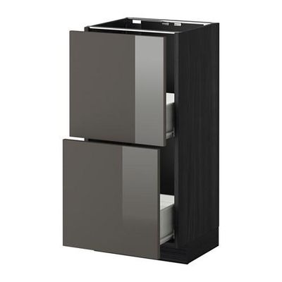 МЕТОД / ФОРВАРА Напольный шкаф с 2 ящиками - 40x37 см, Рингульт глянцевый серый, под дерево черный МЕТОД / ФОРВАРА Напольный шкаф с 2 ящиками - 40x37 см, Рингульт глянцевый серый, под дерево черный
