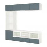 БЕСТО Шкаф для ТВ, комбин/стеклян дверцы - белый/Вальвикен серо-бирюзовый, прозрачное стекло, направляющие ящика, плавно закр БЕСТО Шкаф для ТВ, комбин/стеклян дверцы - белый/Вальвикен серо-бирюзовый, прозрачное стекло, направляющие ящика, плавно закр