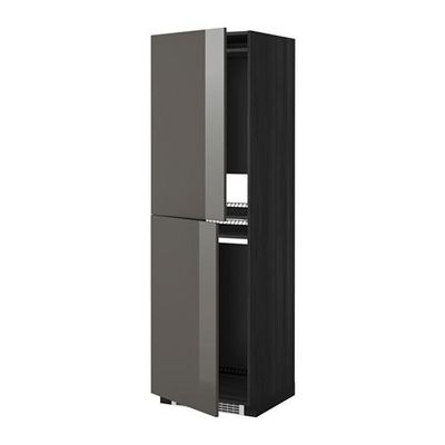 МЕТОД Высок шкаф д холодильн/мороз - 60x60x200 см, Рингульт глянцевый серый, под дерево черный