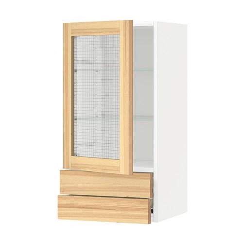 МЕТОД / ФОРВАРА Навесной шкаф/стекл дверца/2 ящика - белый, Торхэмн естественный ясень, 40x80 см