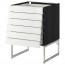 МЕТОД / МАКСИМЕРА Напольн шкаф 6фронт пнл/6 низ ящ - под дерево черный, Рингульт глянцевый белый, 60x60x60 см
