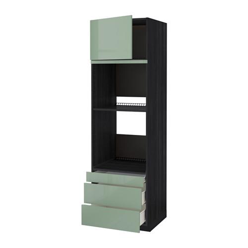 МЕТОД / ФОРВАРА Выс шкаф д/дхвк/комб дхвк+двр/3ящ - под дерево черный, Калларп глянцевый светло-зеленый