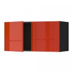 МЕТОД Навесной шкаф с 2 дверями - под дерево черный, Ерста глянцевый оранжевый