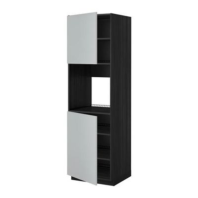 МЕТОД Высок шкаф д/духовки/2дверцы/полки - 60x60x200 см, Веддинге серый, под дерево черный