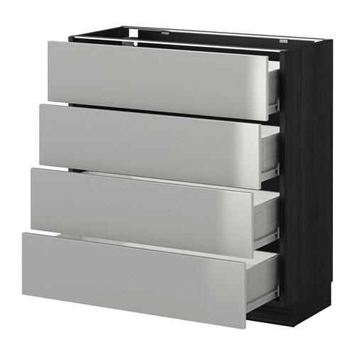 МЕТОД / ФОРВАРА Напольн шкаф 4 фронт панели/4 ящика - 80x37 см, Гревста нержавеющ сталь, под дерево черный МЕТОД / ФОРВАРА Напольн шкаф 4 фронт панели/4 ящика - 80x37 см, Гревста нержавеющ сталь, под дерево черный
