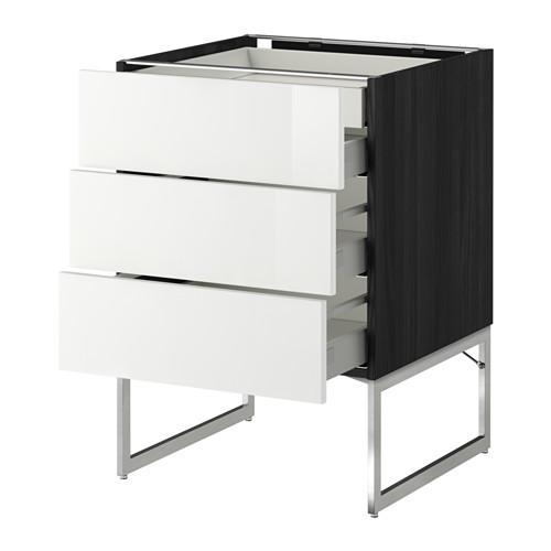 МЕТОД / МАКСИМЕРА Напольн шкаф 3фронт пнл/2низ/2ср ящ - под дерево черный, Рингульт глянцевый белый, 60x60x60 см МЕТОД / МАКСИМЕРА Напольн шкаф 3фронт пнл/2низ/2ср ящ - под дерево черный, Рингульт глянцевый белый, 60x60x60 см