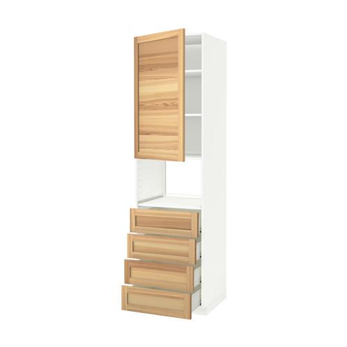 МЕТОД / ФОРВАРА Высок шкаф д/духовки/дверца/4ящика - белый, Торхэмн естественный ясень, 60x60x220 см