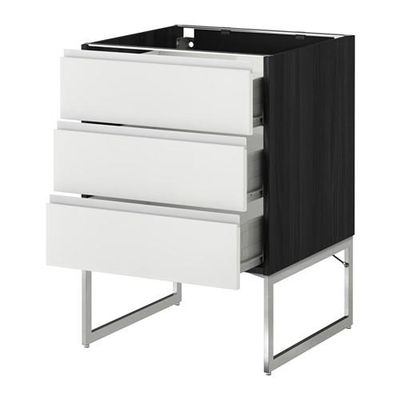 МЕТОД / ФОРВАРА Нплн шк 3 фрнт/3 средн ящика - 60x60x60 см, Нодста белый/алюминий, под дерево черный МЕТОД / ФОРВАРА Нплн шк 3 фрнт/3 средн ящика - 60x60x60 см, Нодста белый/алюминий, под дерево черный