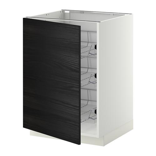 МЕТОД Напольный шкаф с проволочн ящиками - белый, Тингсрид под дерево черный, 60x60 см