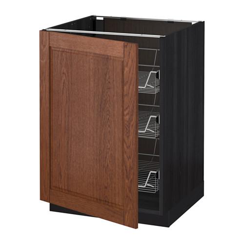 МЕТОД Напольный шкаф с проволочн ящиками - под дерево черный, Филипстад коричневый, 60x60 см