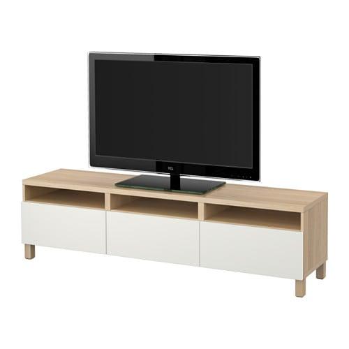 БЕСТО Тумба д/ТВ с ящиками - под беленый дуб/Лаппвикен белый, направляющие ящика,нажимные