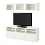 БЕСТО Шкаф для ТВ, комбин/стеклян дверцы - Лаппвикен/Синдвик белый прозрачное стекло, направляющие ящика,нажимные