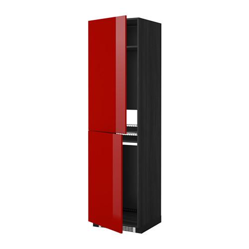 МЕТОД Высок шкаф д холодильн/мороз - 60x60x220 см, Рингульт глянцевый красный, под дерево черный