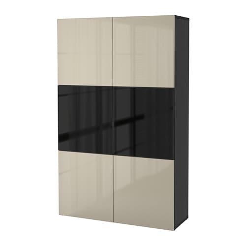 БЕСТО Комбинация д/хранения+стекл дверц - черно-коричневый/Сельсвикен глянцевый/бежевый/дымчатое стекло БЕСТО Комбинация д/хранения+стекл дверц - черно-коричневый/Сельсвикен глянцевый/бежевый/дымчатое стекло