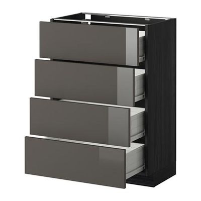 МЕТОД / ФОРВАРА Напольн шкаф 4 фронт панели/4 ящика - 60x37 см, Рингульт глянцевый серый, под дерево черный МЕТОД / ФОРВАРА Напольн шкаф 4 фронт панели/4 ящика - 60x37 см, Рингульт глянцевый серый, под дерево черный