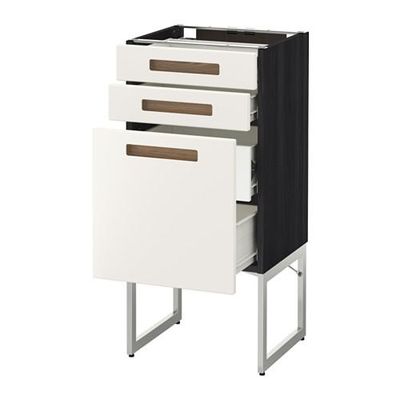 МЕТОД / ФОРВАРА Напольн шкаф 3фронт пнл/2низ/2ср ящ - 40x37x60 см, Мэрста белый, под дерево черный