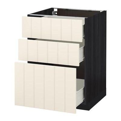 МЕТОД / ФОРВАРА Напольный шкаф с 3 ящиками - 60x60 см, Хитарп белый с оттенком, под дерево черный МЕТОД / ФОРВАРА Напольный шкаф с 3 ящиками - 60x60 см, Хитарп белый с оттенком, под дерево черный