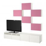 БЕСТО Шкаф для ТВ, комбинация - Лаппвикен розовый/белый, направляющие ящика, плавно закр