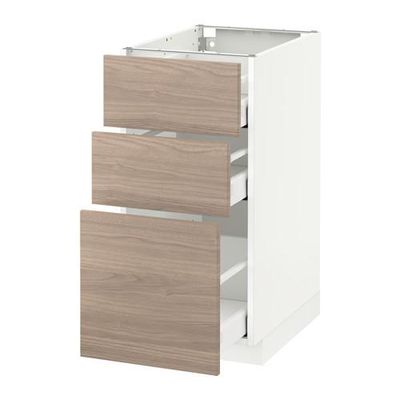 МЕТОД / МАКСИМЕРА Напольный шкаф с 3 ящиками - 40x60 см, Брокхульт под грецкий орех светло-серый, белый МЕТОД / МАКСИМЕРА Напольный шкаф с 3 ящиками - 40x60 см, Брокхульт под грецкий орех светло-серый, белый