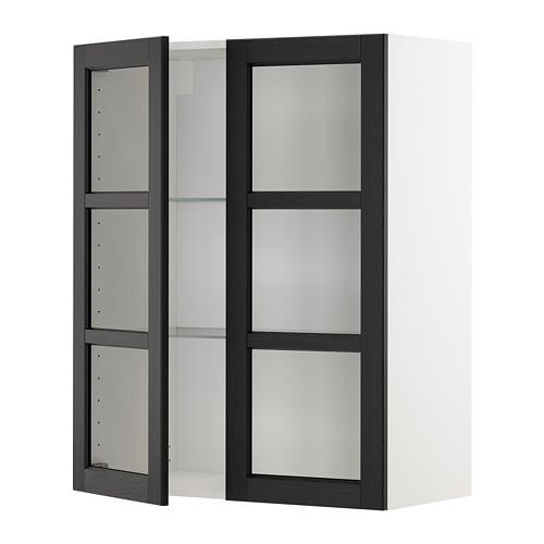 МЕТОД Навесной шкаф с полками/2 стекл дв - белый, Лерх черная морилка, 80x100 см МЕТОД Навесной шкаф с полками/2 стекл дв - белый, Лерх черная морилка, 80x100 см